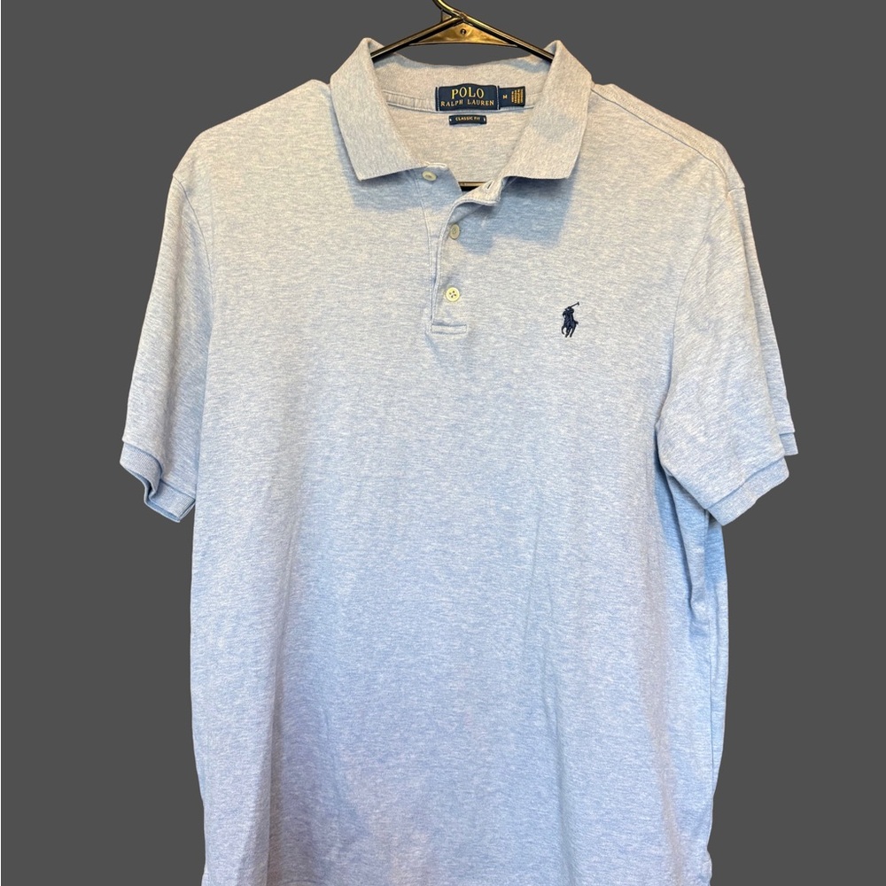 Ralph Lauren Light Heather Blue Polo Shirt with Navy Pony